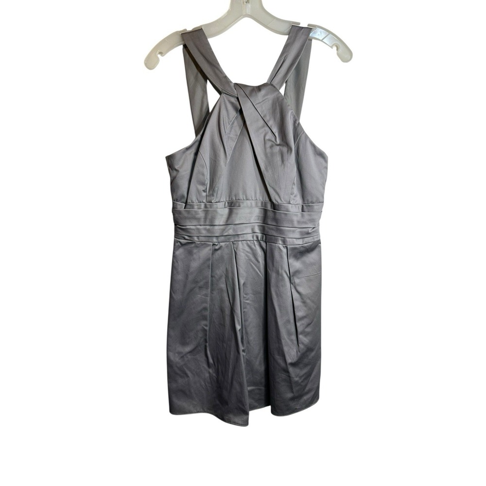 Davids Bridal Mercury Grey Cotton Sateen Y‎ Neck Halter Cocktail Dress 6 83690